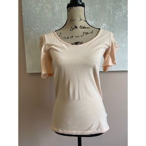 Blush top with lace sleeves